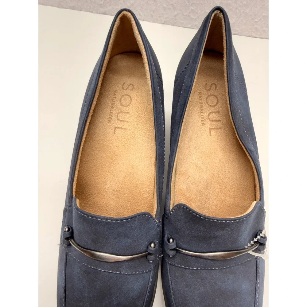 Soul Naturalizer Womens Navy Blue Wedge Loafers Metallic Detail Size 10M Achieve